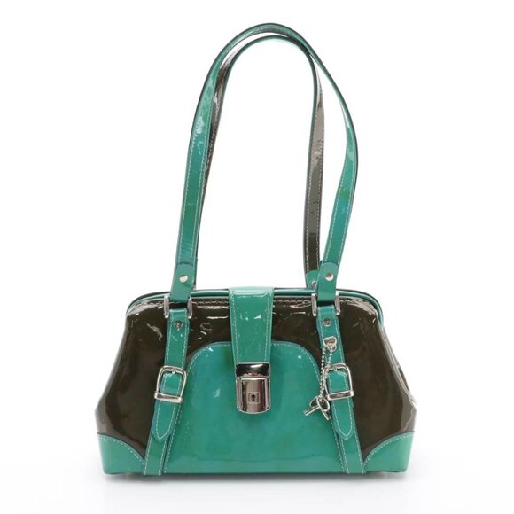 Paolo Masi Doctor Bag in Bi-color Green/Black Patent Leather, Key & Padlock RARE - Picture 1 of 10